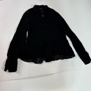 Theory Shirt Women Large Black Silk Pleated Button Down Dionelle Texture Chiffon